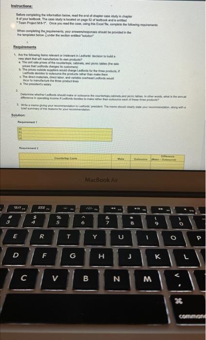 line of Formica countertops, cabinets, and picnic tables. Assume Ledfords would incur