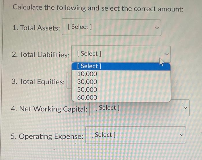 Equipment 50,000 Accumulated Depreciation 10,000 Accounts Payable 30,000 Sales Revenue 50,000 Depreciation