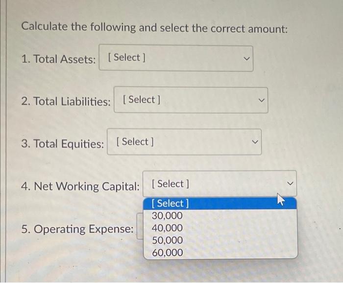 Stock 50,000 Dividends 10,000 Total $190,000 $190,000 Calculate the following and select