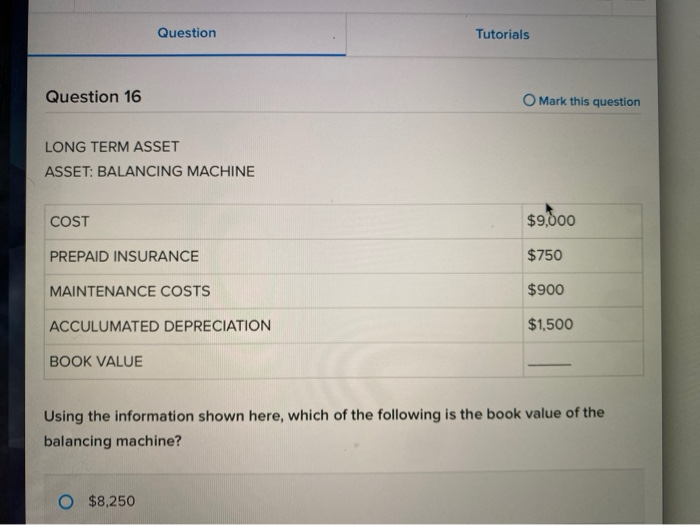  Question Tutorials Question 16 O Mark this question LONG TERM ASSET