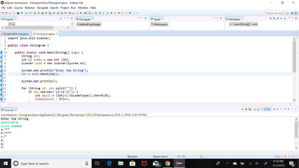 Java: Write a program to print a histogram of the frequency of