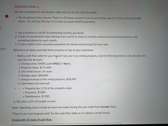 Please provide formulas used in cash flow statement. Assignment 9 Data Use