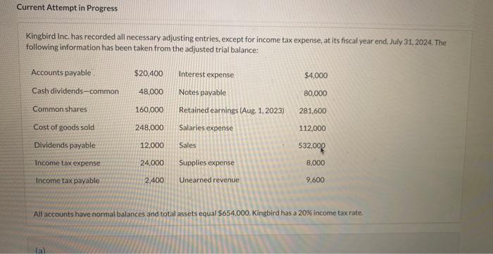  Current Attempt in Progress Kingbird Inc. has recorded all necessary adjusting