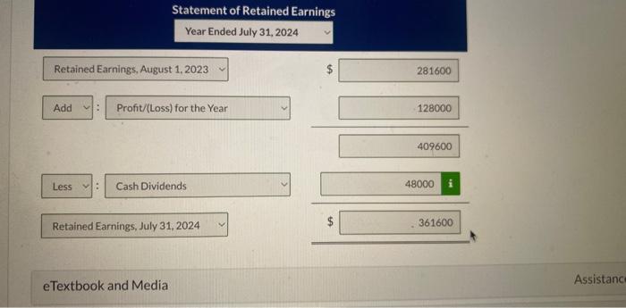 entries, except for income tax expense, at its fiscal year end, July