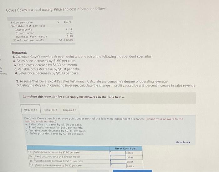  please solve all three Cove's Cakes is a local bakery Price