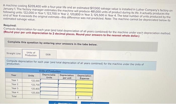 screen A machine costing $209,400 with a four-year life and an estimated