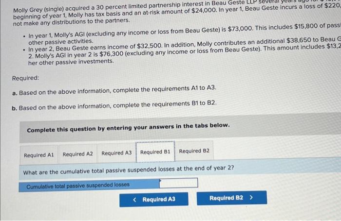 beginning of year 1, Molly has tax basis and an at-risk amount