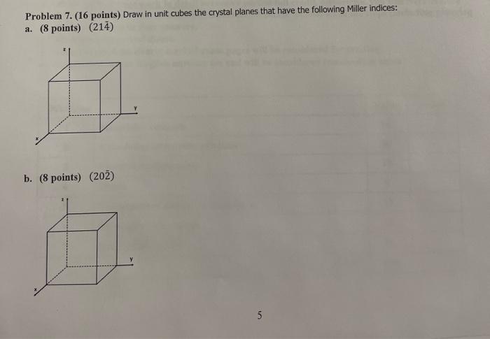 Problem 7. (16 points) Draw in unit cubes the crystal planes