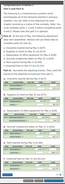  Comprehensive Problem 1 Part 4 and Part 6: The following is