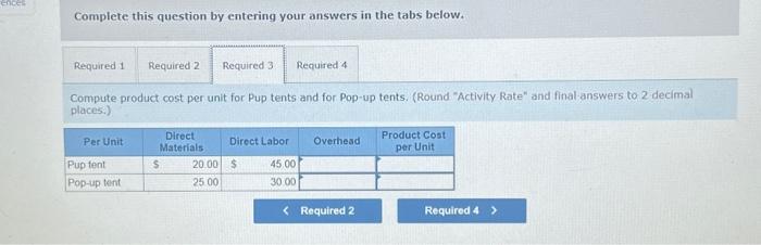 usage produced 10,000 Pup tents and 6.000 Pop-up tents. Aliocate overhead cost