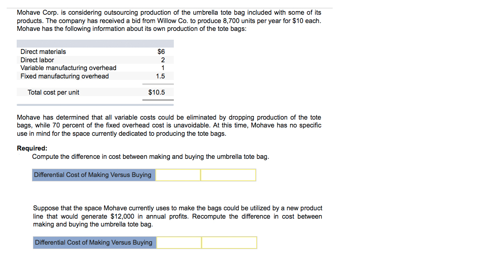 Please help me out with this question Mohave Corp. is considering outsourcing
