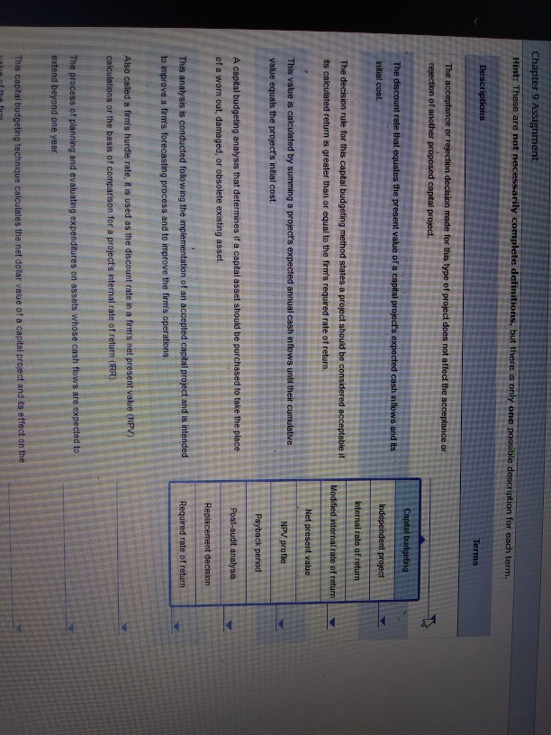  Chapter 9 Assignment Hint: These are not necessarily complete definitions, but