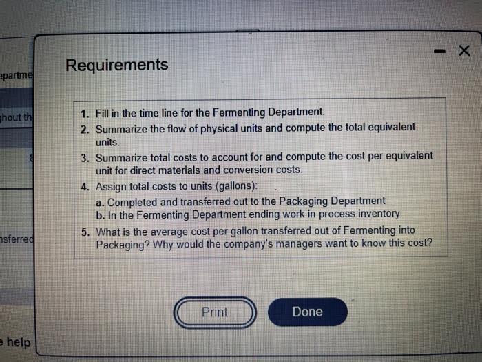 Hanphin New Hampshire, has two departments Fermenting and Packaging Direct materials are