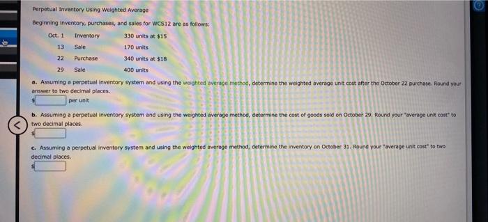  Perpetual Inventory Using Weighted Average Beginning inventory, purchases, and sales for