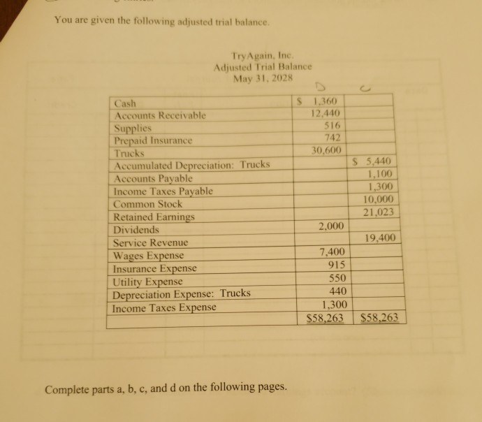 looking for guideance on a,b,c, and d You are given the following