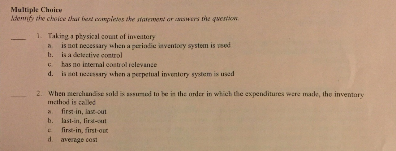  Multiple Choice Identify the choice that best completes the statement or