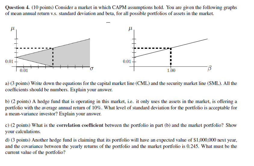  Question 4. (10 points) Consider a market in which CAPM assumptions