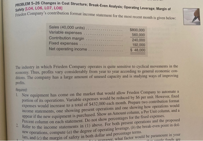  26. Changes in Cost Structure; Break-Even Analysis: Operating Leverage: Margin of