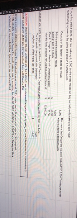 Cougar Inc, sells Shirts. The can make up to 8.000 I-shirts every