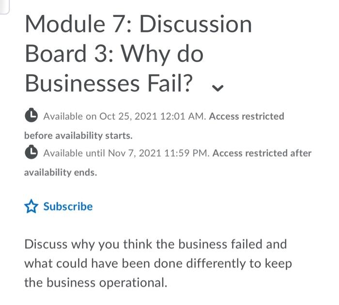 7, 2021 11:59 PM. Access restricted after availability ends. Subscribe Discuss what