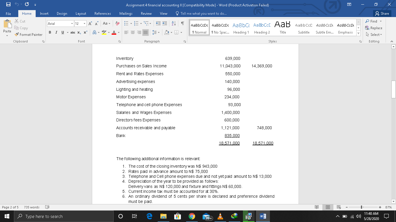 Activation Failed) Mailings Review View Tell me what you want to do...