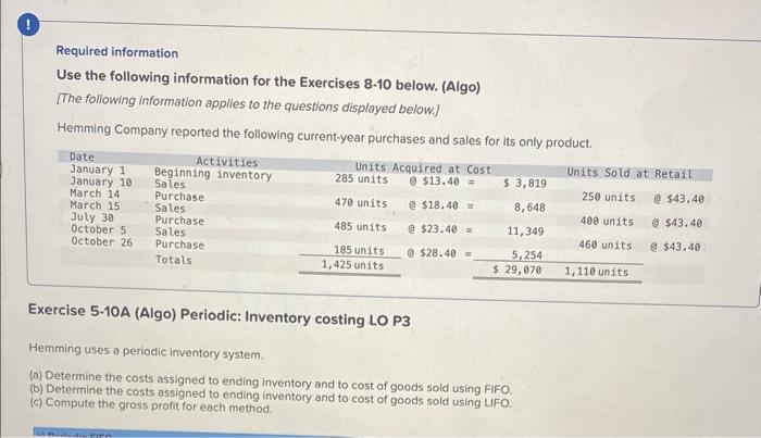 a, b, and c please. thank you Required information Use the following