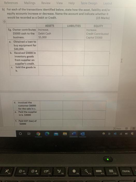  References Mailings Review View Help Table Design Layout b) For each
