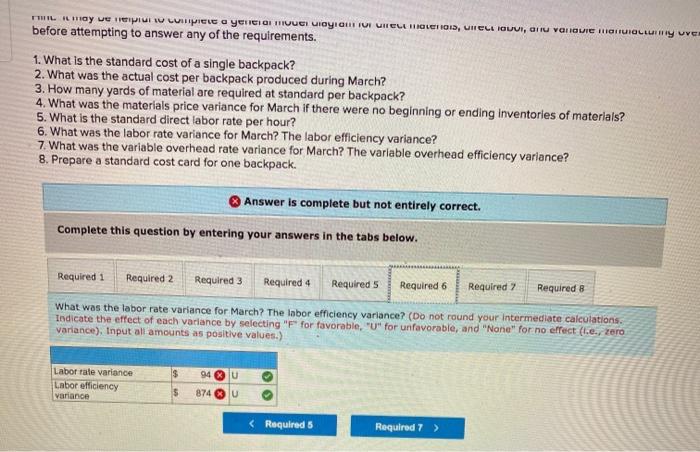 labor 2 per direct labor- Variable manufacturing overhead $3 hour Total standard