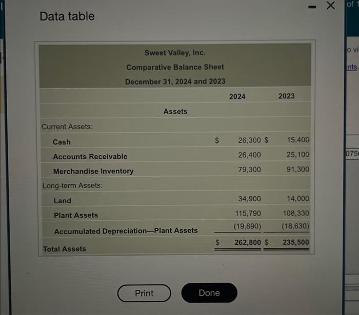  Data table Data table The 2024 income statement and comparative balance