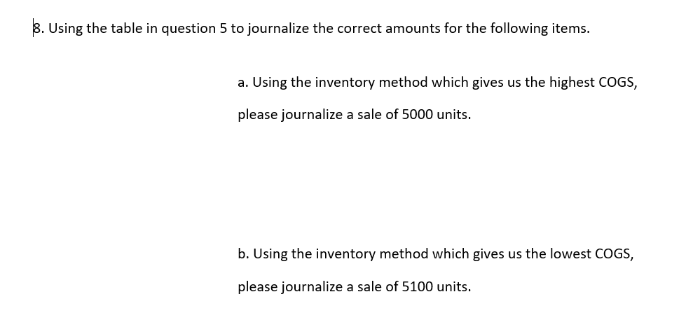 Inventory. Date Units Cost Total 3/1/2020 2,300 4.30 $ 9,890.00 3/5/2020 2,700