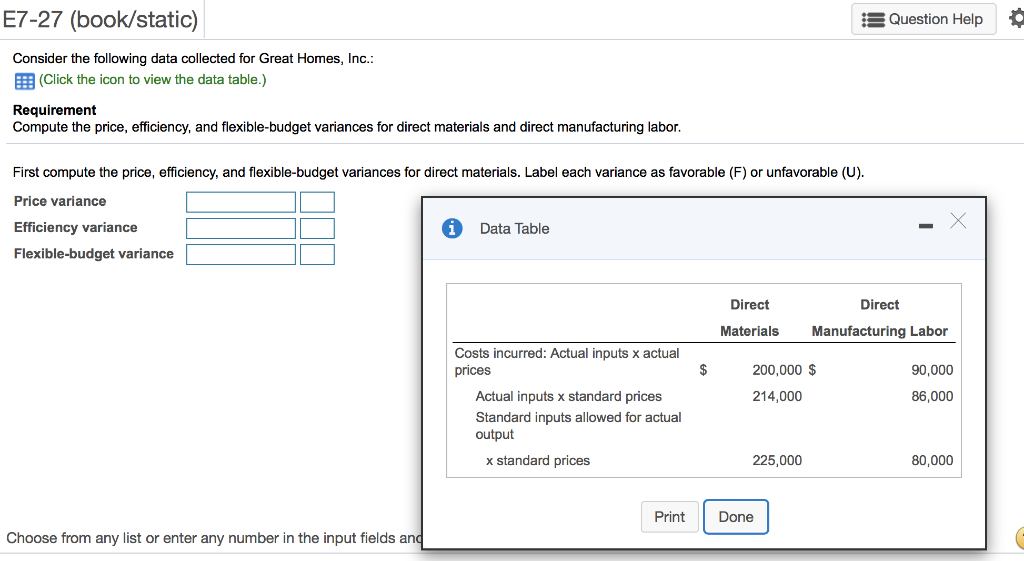  E7-27 (book/static) Question Help Consider the following data collected for Great