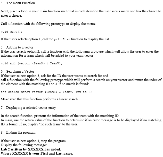 list of teams, add a team to the list, or search for