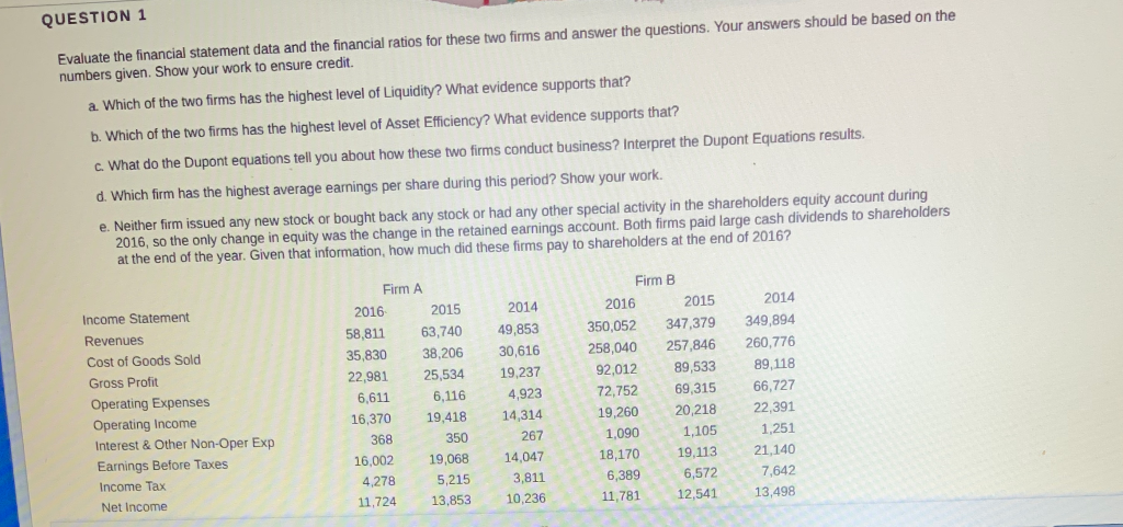  QUEJTUN 1 Evaluate the financial statement data and the financial ratios
