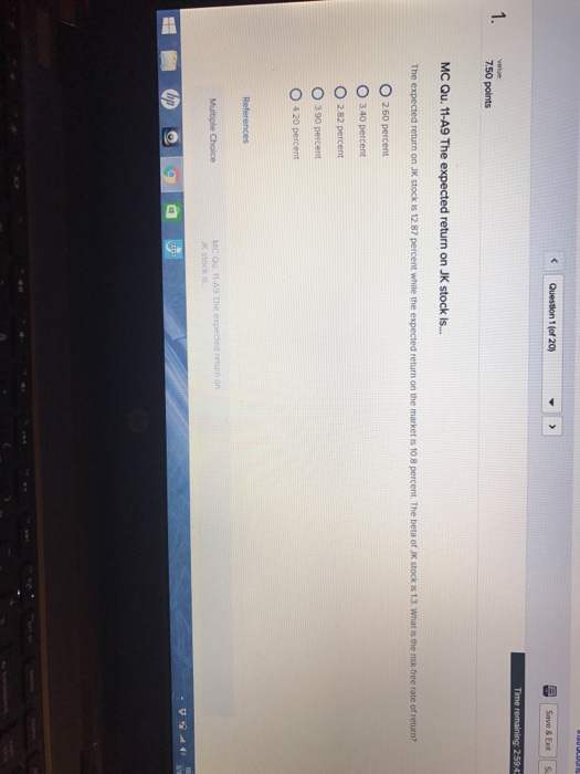  The expected return on JK stock is 12.87 percent while the