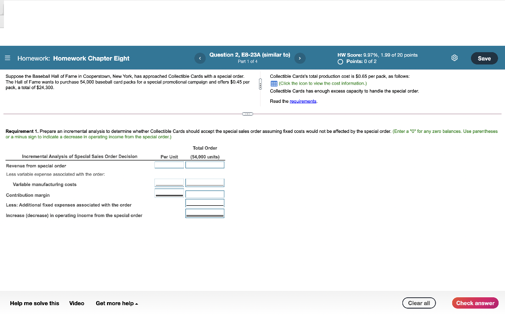 i need all reqs please! E Homework: Homework Chapter Eight Question 2,