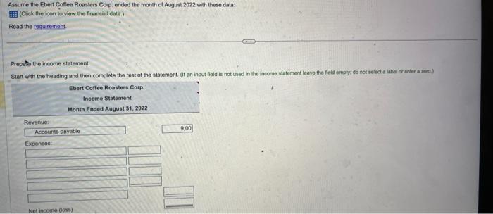 need help Assume the Ebert Colflee Ronsters Corp, ended the month of