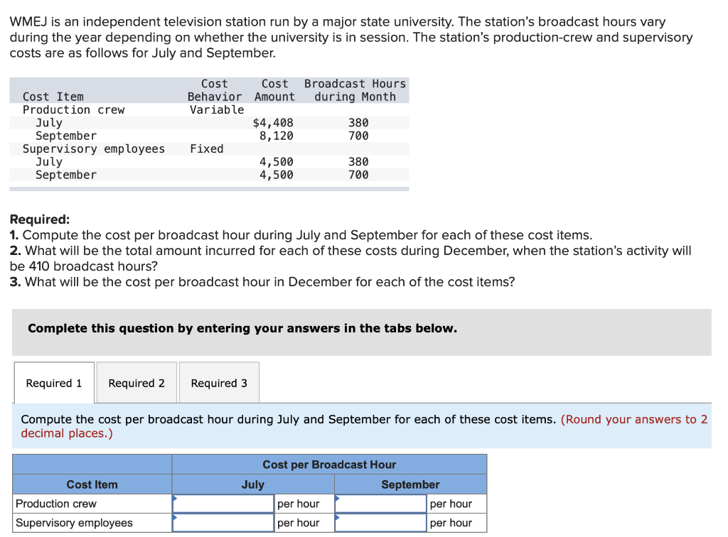  Required 2: What will be the total amount incurred for each