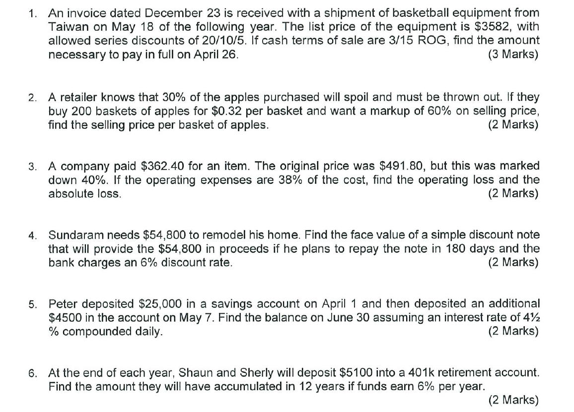 1. An invoice dated December 23 is received with a shipment