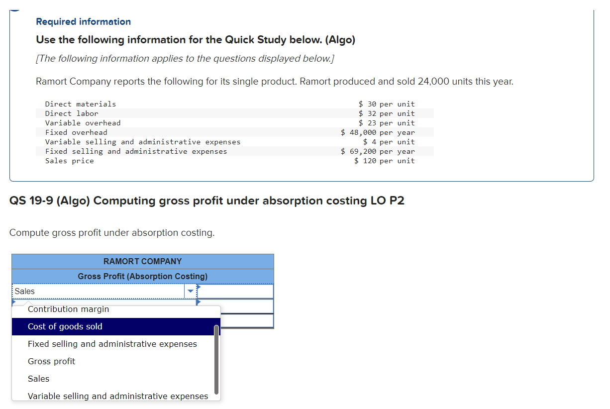 Required information Use the following information for the Quick Study below. (Algo)