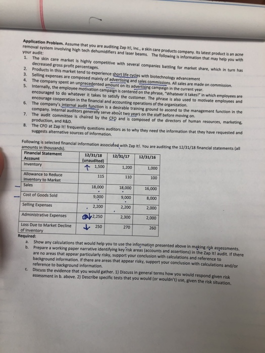  Application Problem. Assume that you are auditing Zap it, Inc., a