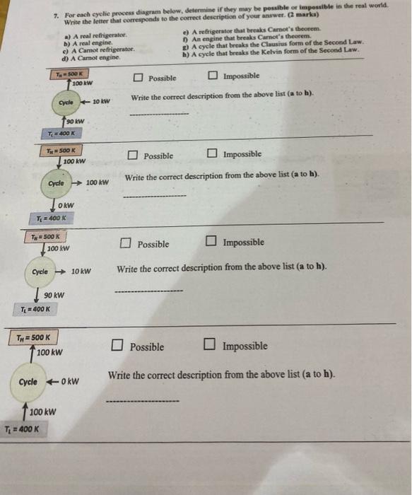  7. For each cyclic process diagram below, determine if they may