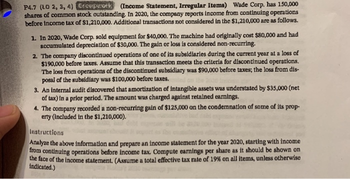  P4.7 (LO 2, 3, 4) E CUDA (Income Statement, Irregular Items)