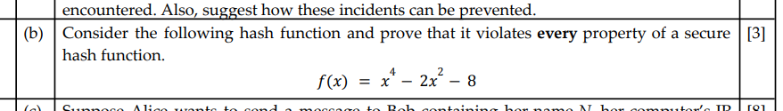  Consider the following hash function and prove that it violates every