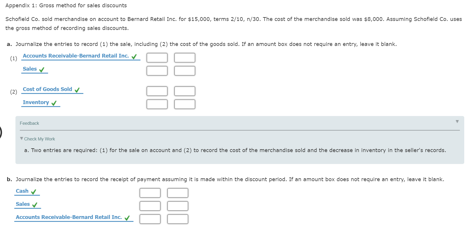 Appendix 1: Gross method for sales discounts Schofield Co. sold merchandise