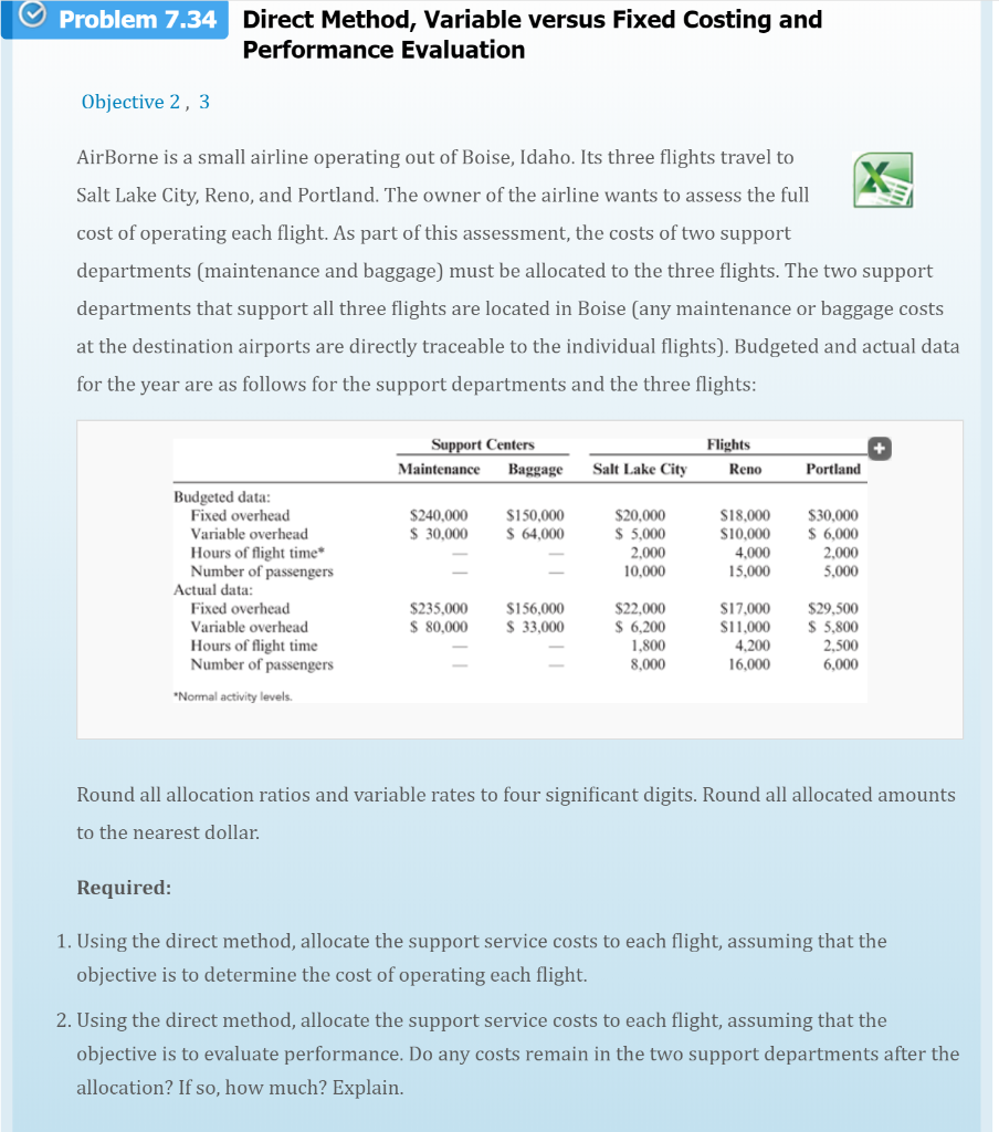  Problem 7.34 Direct Method, Variable versus Fixed Costing and Performance Evaluation