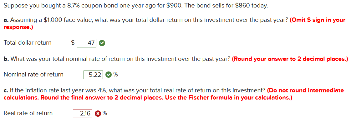  Suppose you bought a 8.7% coupon bond one year ago for