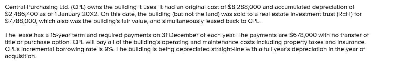 Central Purchasing Ltd. (CPL) owns the building it uses; it had