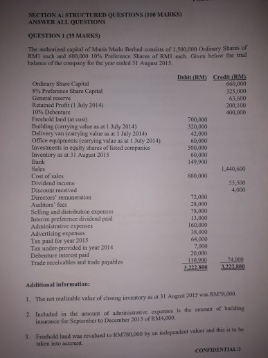1st page 2nd page SECTION A: STRUCTURED QUESTIONS (100 MARKS) ANSWER