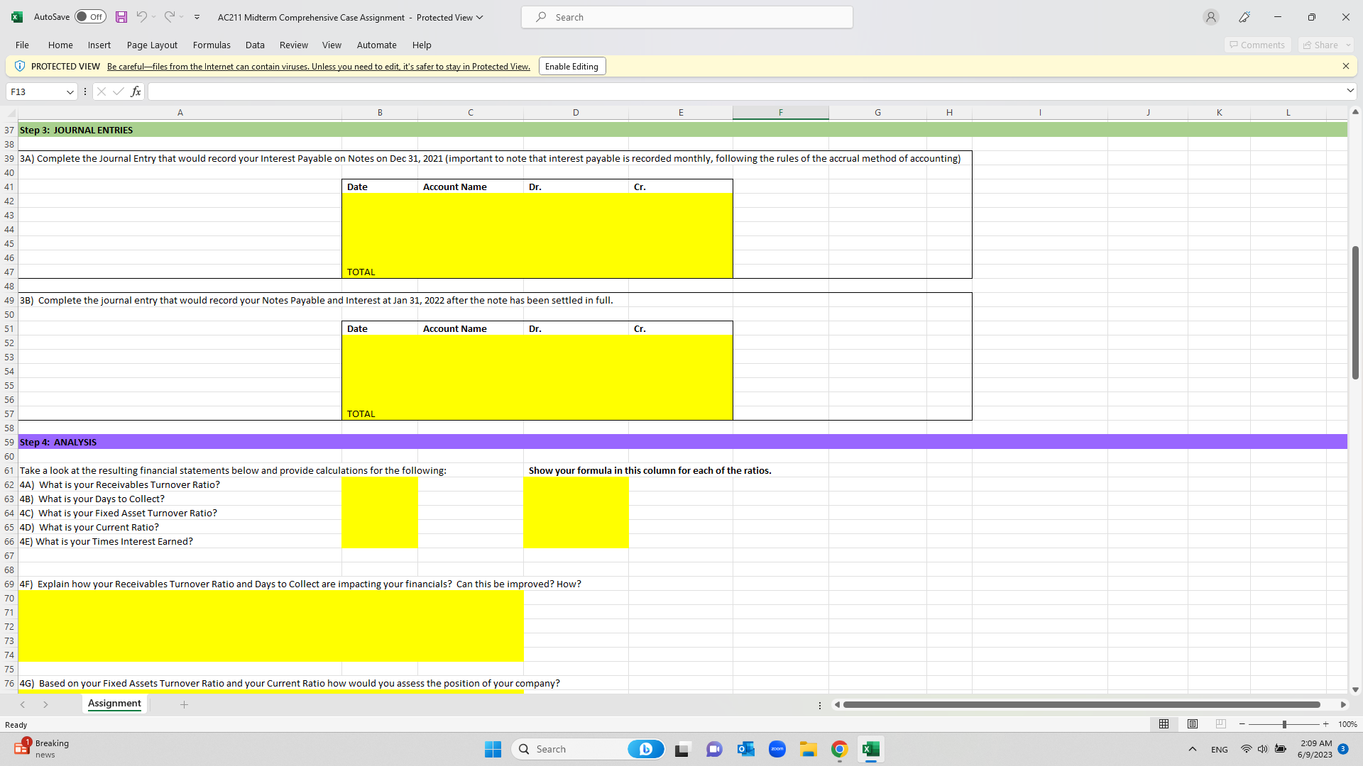AC211 Midterm Comprehensive Case Assignment - Protected View V O Search File
