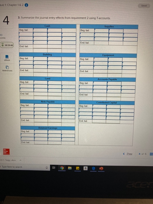  bizt Chapter 1&2 0 3. Summarize the journal entry effects from